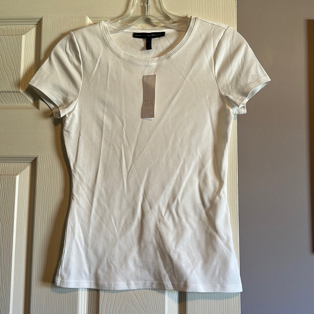 WHBM- 100% Pima Cotton T-Shirt- Neck Detail, XXS, White